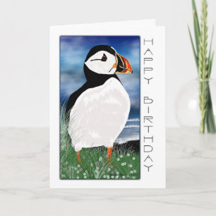 Painted Puffin Birthday Card - Geburtskarte mit Karte