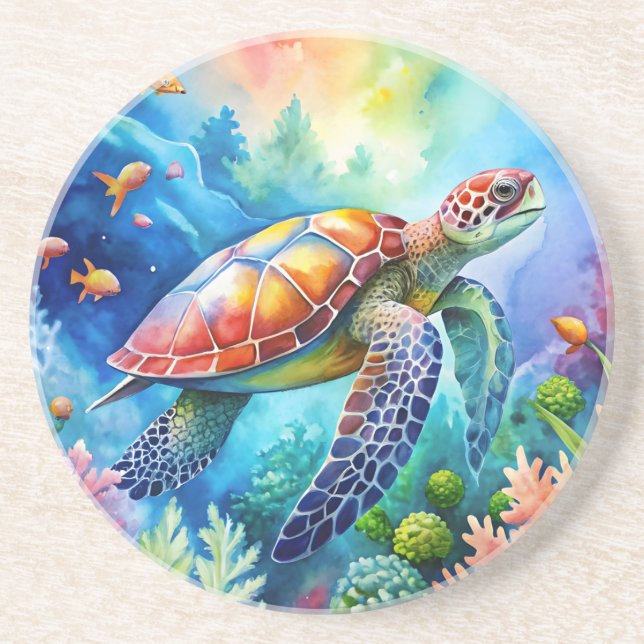 Painted Sea Turtle  Getränkeuntersetzer (Vorne)