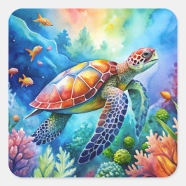 Painted Sea Turtle  Quadratischer Aufkleber