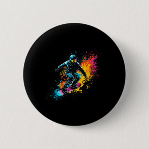 Painted Snowboarder Men Artistic Boys Snowboarding Button