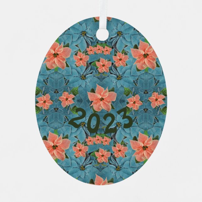 Painted Soft Pastel Poinsettia Holiday Ornament Aus Metall (Vorderseite)