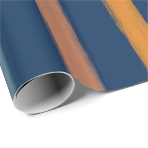 Painted Stripe Pattern Navy Blue, Brown & Orange Geschenkpapier