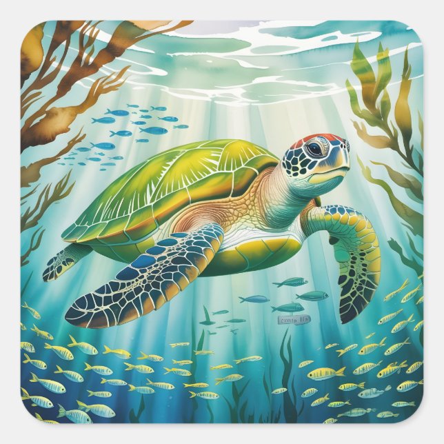 Painted Turtle Quadratischer Aufkleber (Vorderseite)