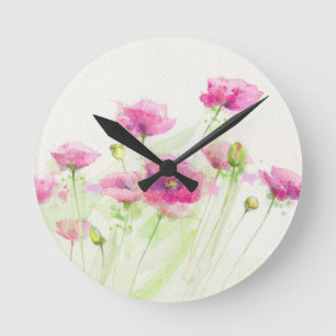 Painted watercolor poppies 3 runde wanduhr
