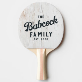 Painted White Wood Retro Family Name & Year Tischtennis Schläger