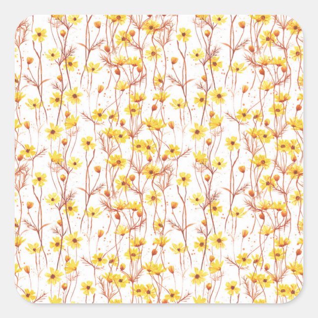 Painted Yellow Daisies Quadratischer Aufkleber (Vorderseite)