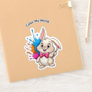Painter Bunny Sticker - "Color My World"