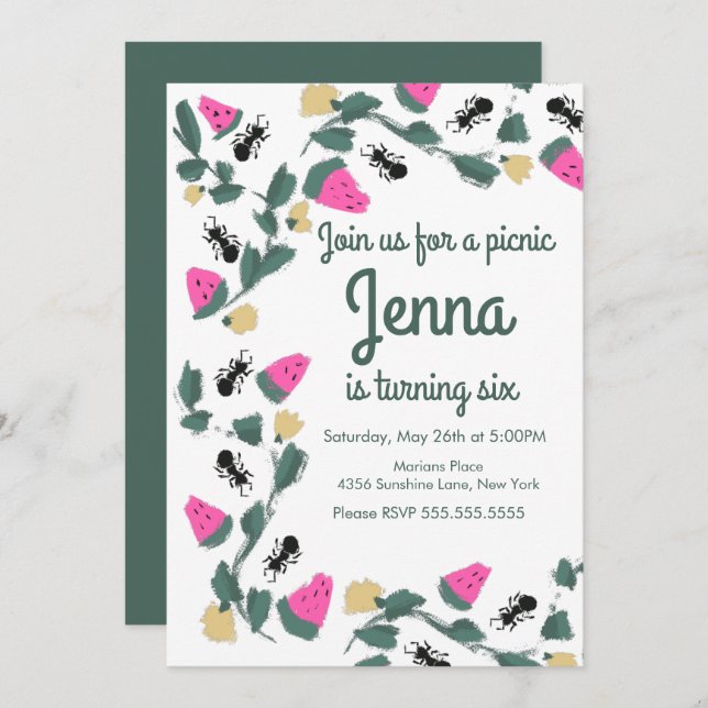 Painterly Ant Picnic Bug Birthday (Vorne/Hinten)