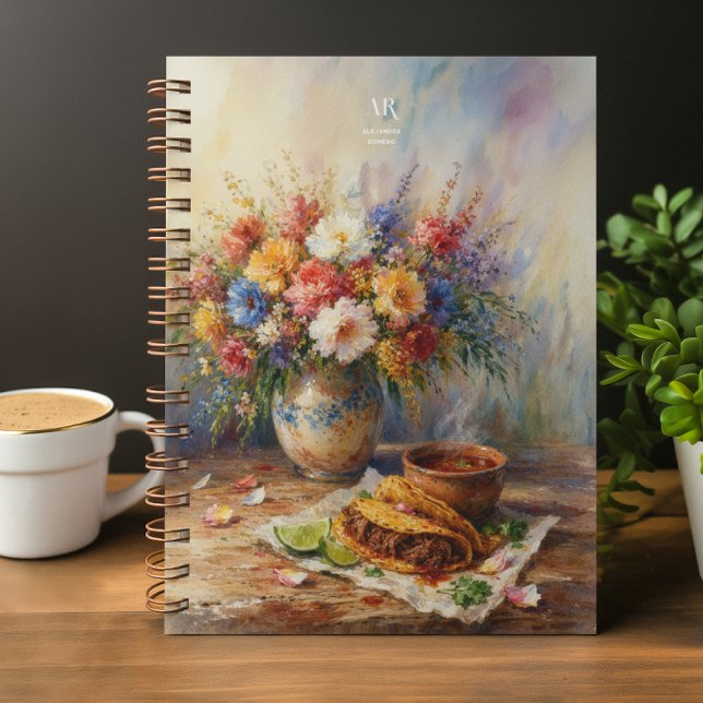 Painterly Floral Birria Tacos | Custom Monogram Notizblock (Von Creator hochgeladen)
