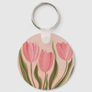 Painterly Hübsch Pink Tulips Schlüsselanhänger