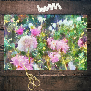 Painterly Impressionist Pink White Dahlia Garden Seidenpapier