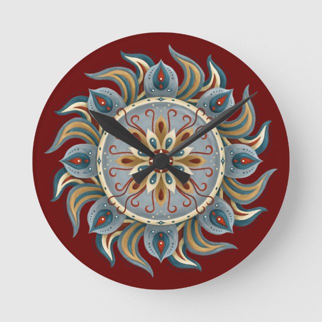 Painterly Mandala Runde Wanduhr (Vorderseite)