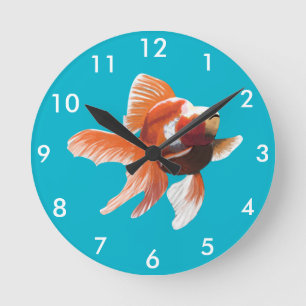 Painterly Orange und White Goldfish Runde Wanduhr