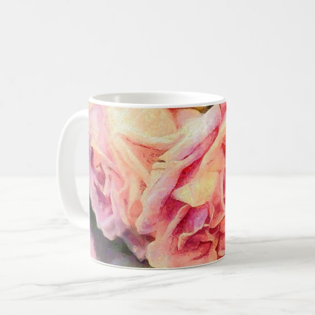 Painterly Pink Roses Kaffeetasse (Vorderseite Links)