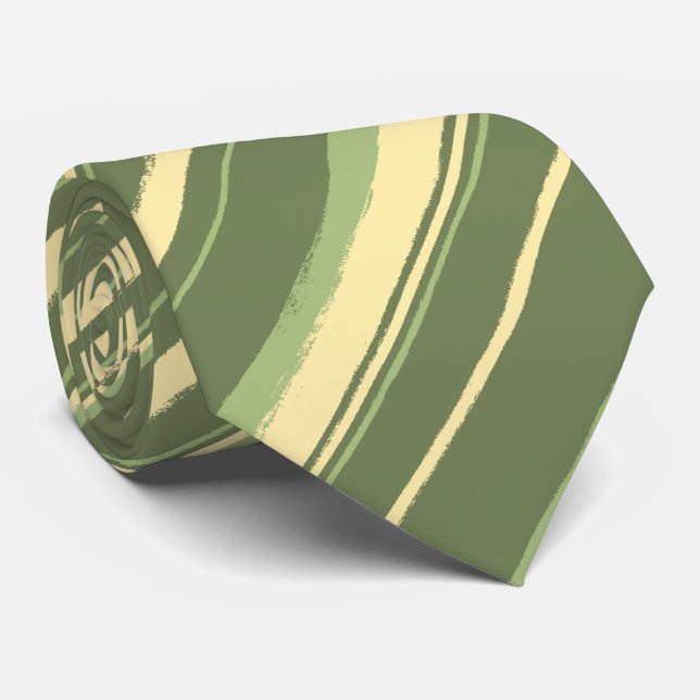Painterly Striped Olive & Moss Green Krawatte (Gerollt)