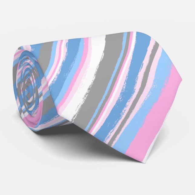Painterly Striped Pink & Blau zweiseitige Hochzeit Krawatte (Gerollt)