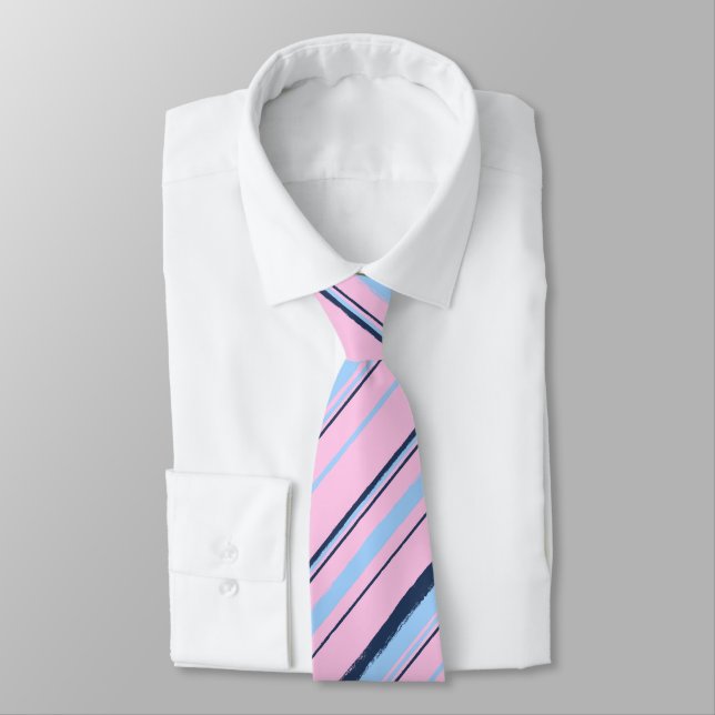 Painterly Striped Pink & Navy Two-Sided Wedding Krawatte (Gebunden)