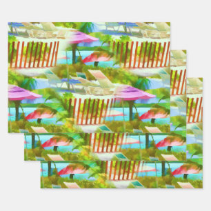 Painterly Tropical Bahama Islands Beach Pattern Geschenkpapier Set