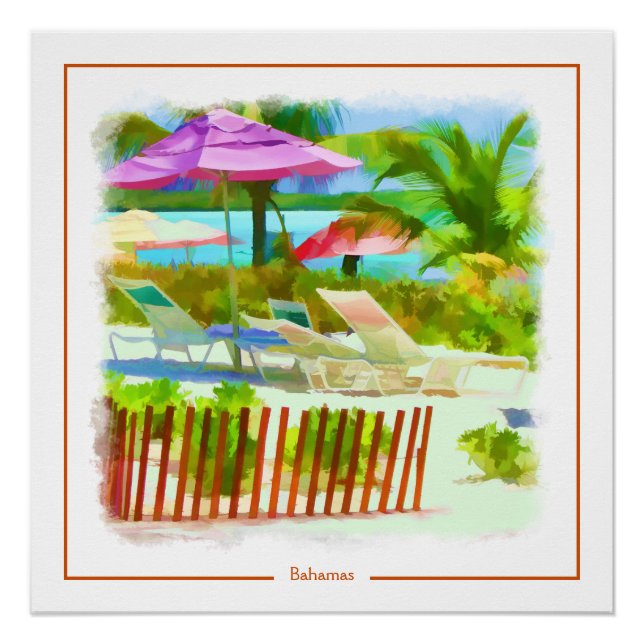Painterly Tropical Bahama Islands Beach Scene Poster (Vorderseite)