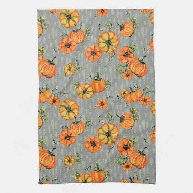 Painterly Watercolor Fall Pumpkins Orange/Griechen Geschirrtuch (Vertikal)