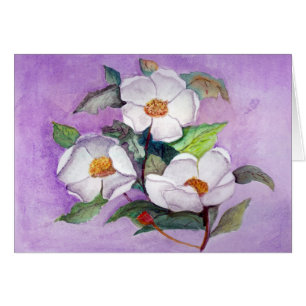 Painterly weiße südliche Magnolien auf Lavendel