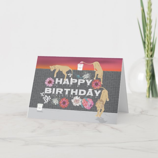 ‘Painting Lions’ Folded Greeting Card Karte (Vorderseite)