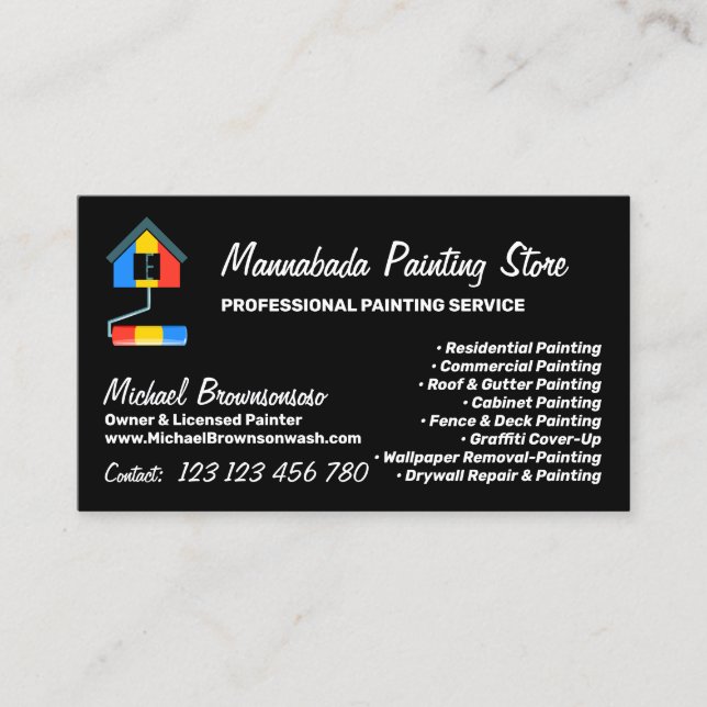 Painting Service Decoration Modern Black Visitenkarte (Vorderseite)