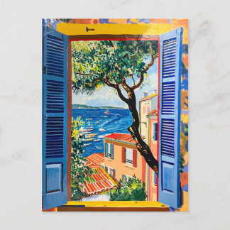 Painting Terrace View of Mediterranean sea Postkarte
