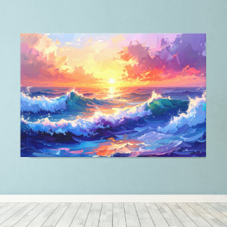 Painting waves at sunset sunrise 001 leinwanddruck