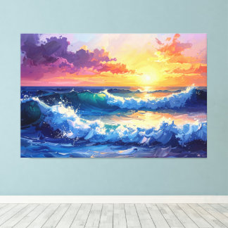 Painting waves at sunset sunrise 002 leinwanddruck