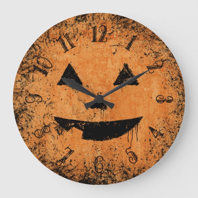 Painty Pumpkin Face Große Wanduhr (Vorderseite)