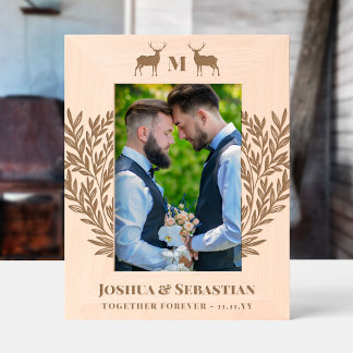 Pair Bucks Greenery LGBT Husbands Monogram Geätzte Rahmen