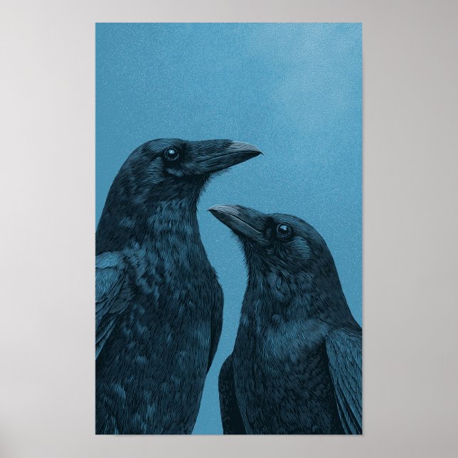 Pair of crows on a blue background poster (Vorne)