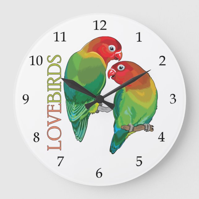pair of fischer"s lovebirds parrots große wanduhr (Vorderseite)