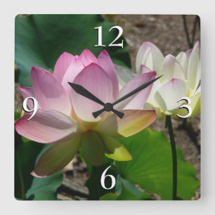 Pair of Lotus Flowers I Quadratische Wanduhr