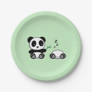 Pair of Niedlich Little Pandas on Green Pappteller