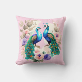 Pair of Peacocks Pink Kissen