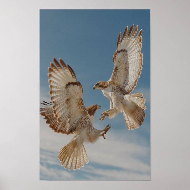 Pair of red-tailed hawks in courtship dance poster (Vorne)