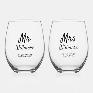 Pair of Wine Glasses - Mr & Mrs Willmore Design Weinglas Ohne Stiel