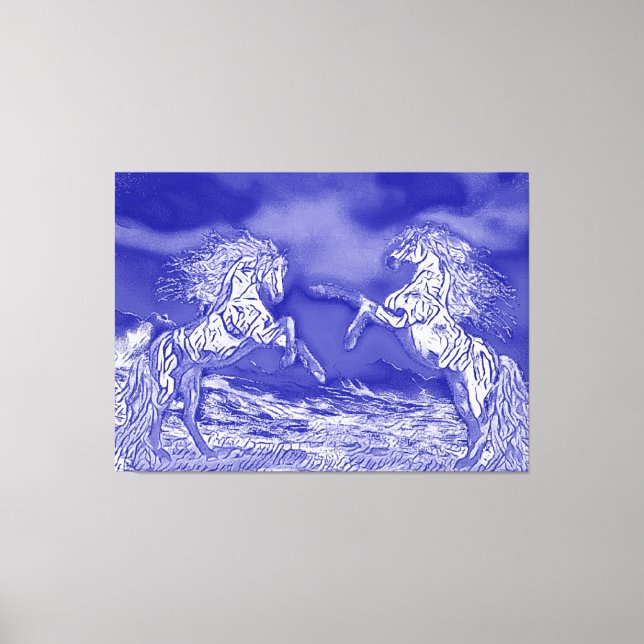 Paire de Chevaux en toile V2 bleu et blanc Imprime (Recto)