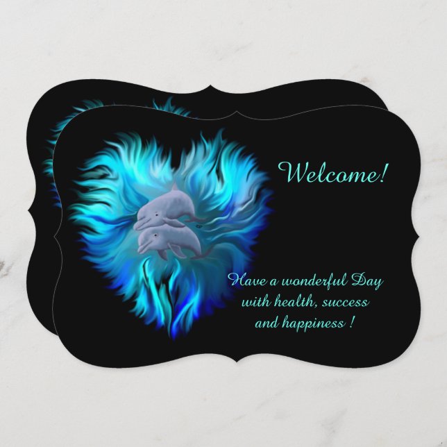 Paire de dauphins, Ajouter votre texte Invitation (Devant / Derrière)