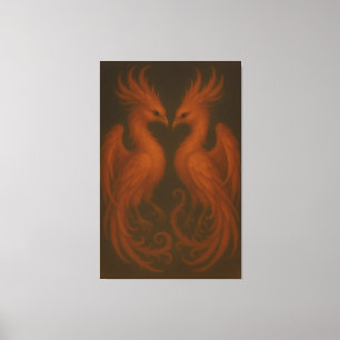 Paire de Phoenix de Feu Royal – Art de Toile de Lu