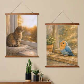 Paire de tapisseries Compagnons de fenêtre Chat &
