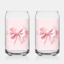 Paire de verres à canette avec ruban rose