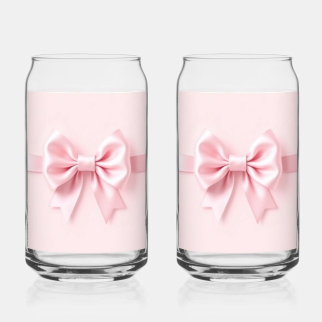 Paire de verres pour canette avec nœud rose (Recto)