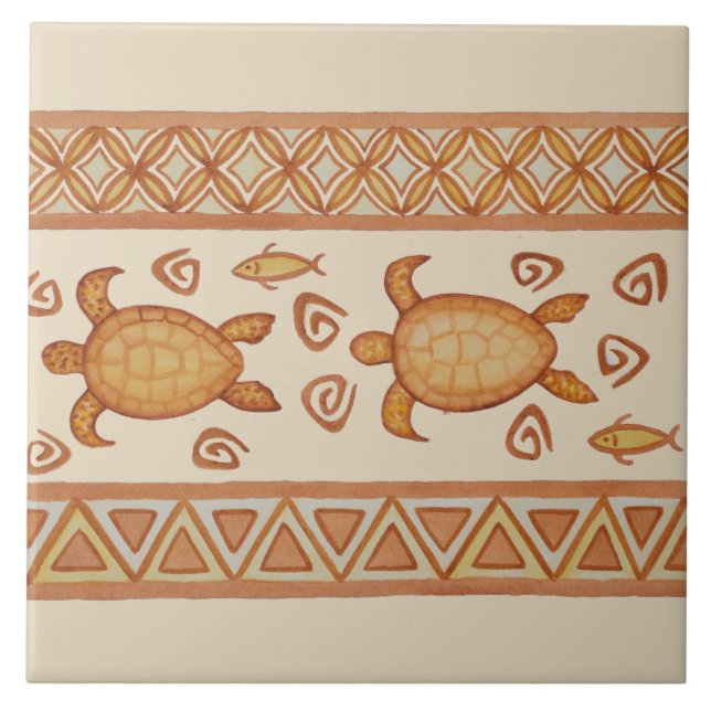 Paires de carreau de céramique hawaïen de tortue (Devant)