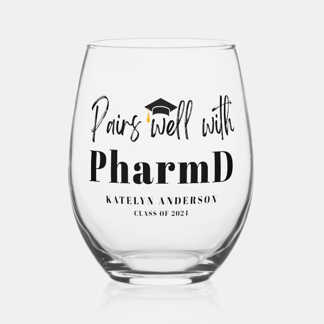 Pairs gut mit PharmD Personalisierter Abschluss Weinglas Ohne Stiel (Vorderseite)