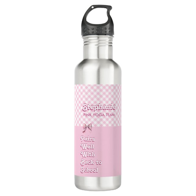 Pairs Gut W/ Zurück zur Schule Funny Pink Karierte Edelstahlflasche (Vorderseite)