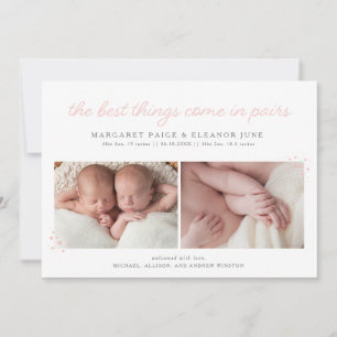 Pairs Twin Birth Ankündigung mit rosa Herzen