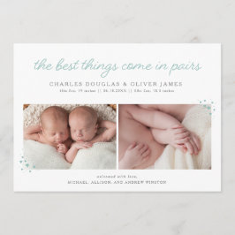 Pairs Twin Boy Birth Ankündigung mit Blue Hearts